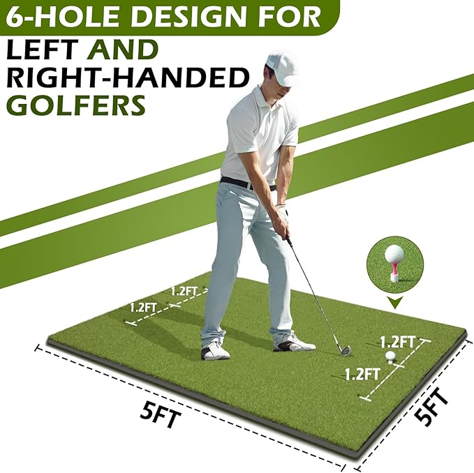 Golf Mat 31mm, 5x4ft/5x5ft Golf Hitting Mats for Practice Outdoor Indoor, High-Elasticity Artificial Turf Mat for Garage Simulator Chipping Driving Training-StrideForce Fitness