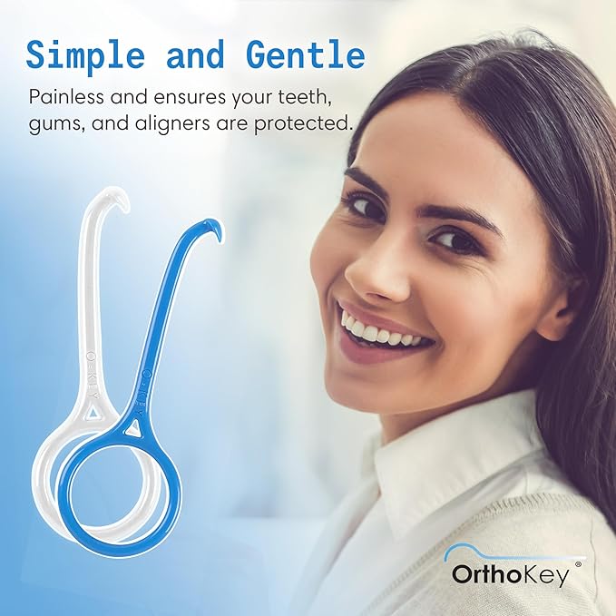 OrthoKey Retainer & Aligner Removal Tool - Dental-Grade Orthodontic Supplies for Invisible Braces, Cleaning & Travel - Bracket & Denture Remover (2-Pack) Blue & White