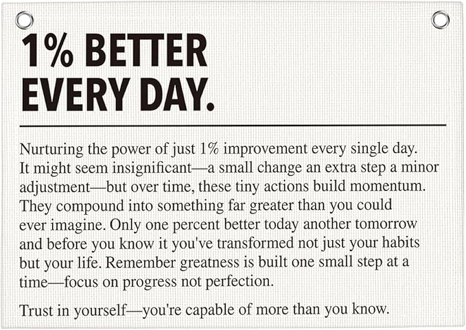 1% Better Every Day Gym Motivational Wall Art Banner Dorm Posters Gifts for Guys Men Women Gym Flag Decor for Home Gym Bedroom Workout Room 30x20 Inchs-StrideForce Fitness