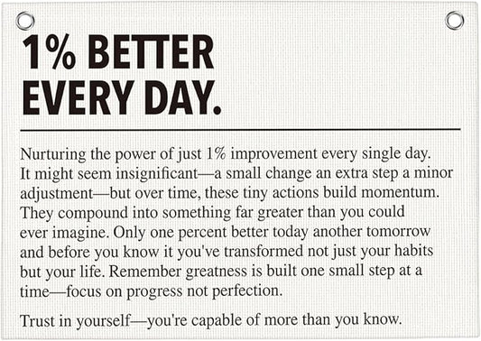 1% Better Every Day Gym Motivational Wall Art Banner Dorm Posters Gifts for Guys Men Women Gym Flag Decor for Home Gym Bedroom Workout Room 30x20 Inchs-StrideForce Fitness