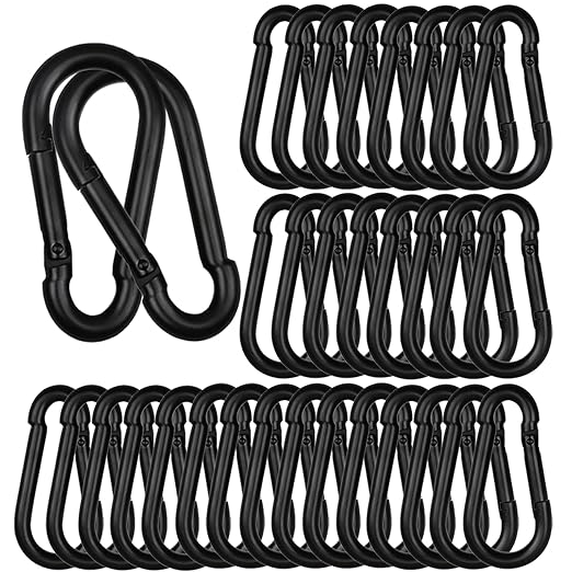 50 Pack Black Carabiner Clips, 2.36 Inch Heavy Duty Spring Snap Hooks - Small Locking Carabiners for Camping, Hiking, Hammocks, Swing Sets, Keychains, Fishing & Outdoor Gear-StrideForce Fitness