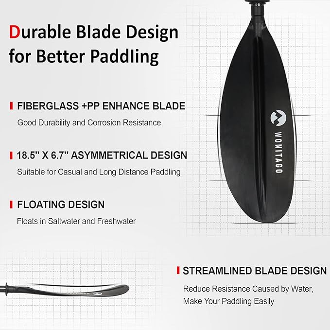 Adjustable Kayak Paddle with Carbon Shaft and PP Blade Available in 220-230/220-240/230-250cm Floating Lightweight Kayak Oars with Original Pattern-StrideForce Fitness