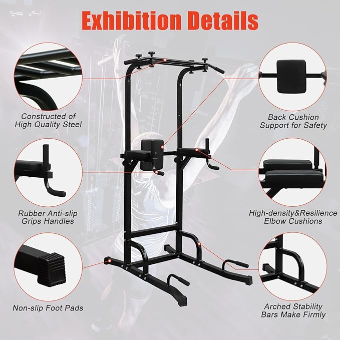 LSKSSNG Power Tower Dip Station Pull Up Bar for Home Office Gym, Multi-Function Workout Dip Station Power Tower for Full Body Strength Training Fitness Equipment, Pull Up Stand Holds Up to 440LBS-StrideForce Fitness