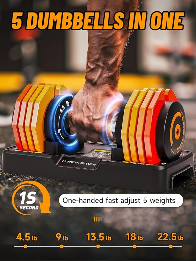 Adjustable Dumbbells Set 12.5LB/22.5LB Pair, 1-Sec Fast Adjustable 5 Weights by Turning Handle, Premium Comfort Non-slip Metal Dumbbells with Tray, Compact Size for Full Body Home Workout-StrideForce Fitness