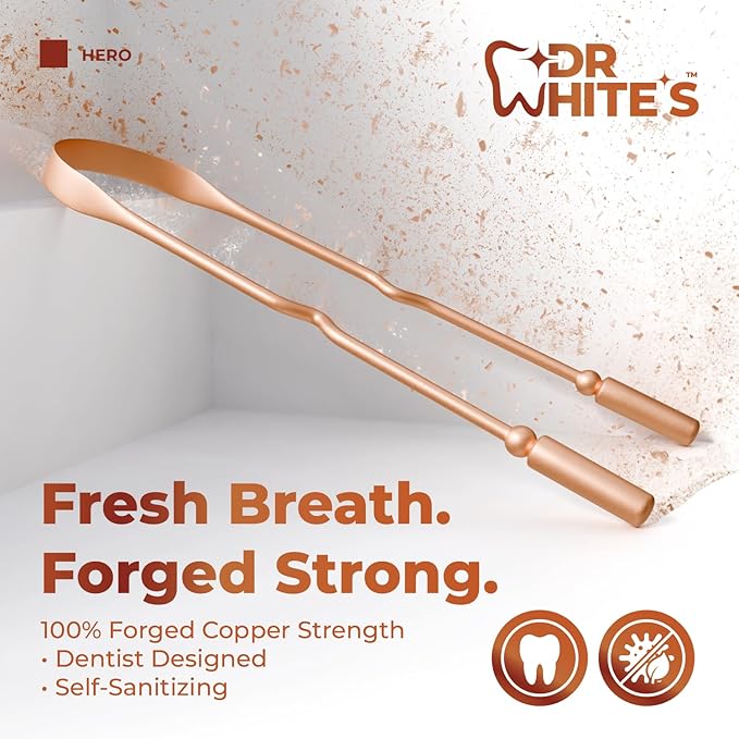 Dr. White's Copper Tongue Cleaner - Dentist-Formulated Dual-Grip Design for Fresh Breath | 3-Pack