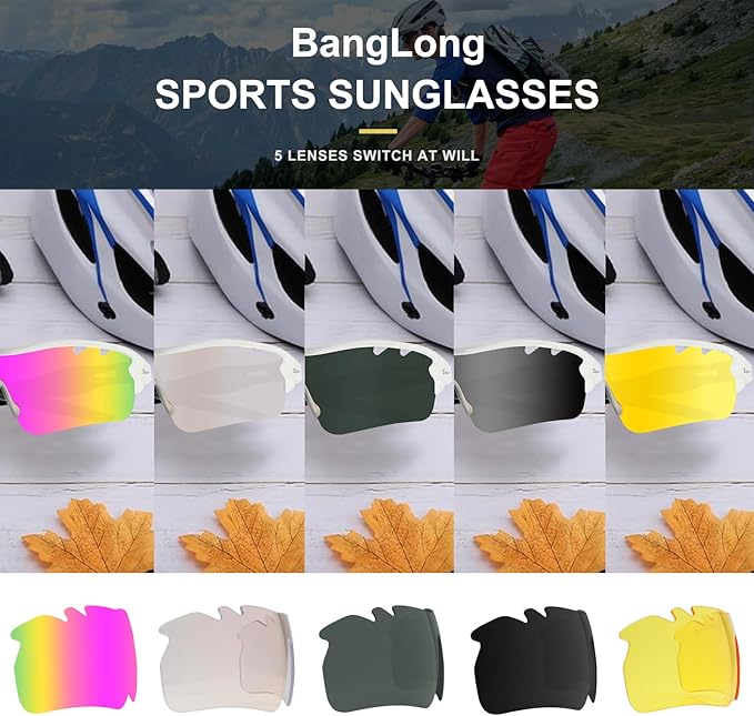 BangLong Polarized Sports Sunglasses Cycling Sun Glasses for Men Women with 5 Interchangeable Lenes for Running Baseball Golf-StrideForce Fitness