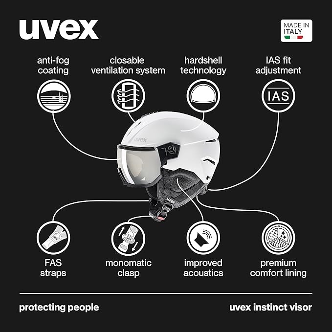 uvex Instinct Visor - Adjustable ski & Snowboard Helmet with Integrated Visor for Women & Men - White-Black Matte - Extra Large-StrideForce Fitness