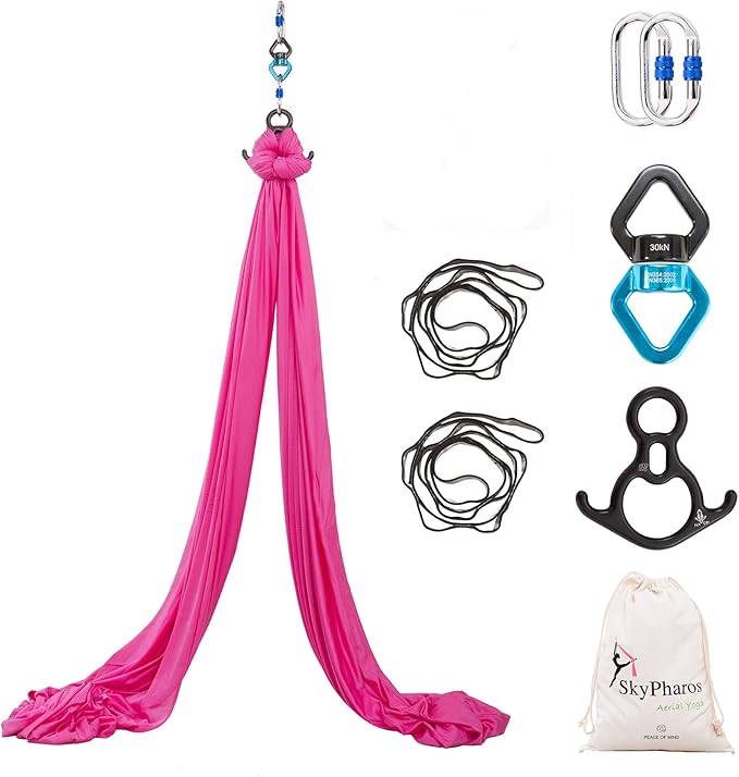 Aerial Silks Yoga Swing Set - 9/11 Yards Aerial Yoga Hammock Kit Anti-Gravity Flying for Fitness, Low/Non Stretch Nylon Tricot Fabric Hardware Included for Dance-StrideForce Fitness