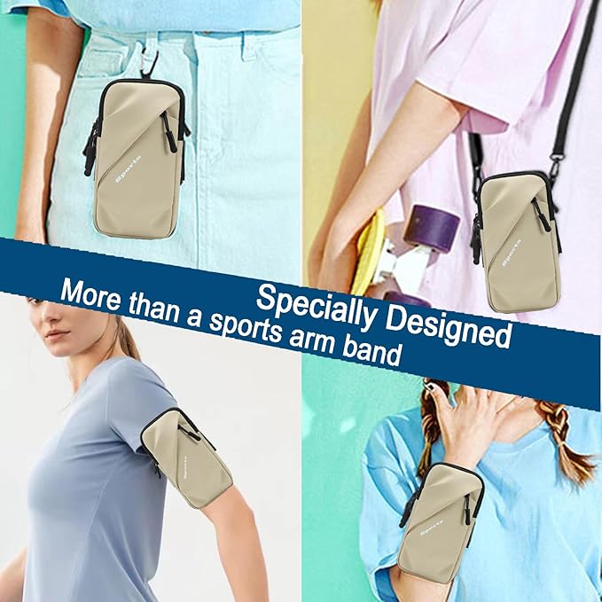 Cell Phone Armbands Running Phone Holder Armband, Phone Holder for Walking, Shoulder Holster Phone Purse Crossbody Bag Phone Pouch (Khaki)-StrideForce Fitness