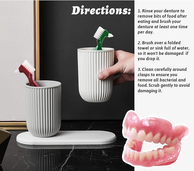 Premium Hard Denture Brush Toothbrush for False Teeth, Multi-Layered Bristles & Portable Denture Double Sided Brush, Denture Care (Pack of 4)