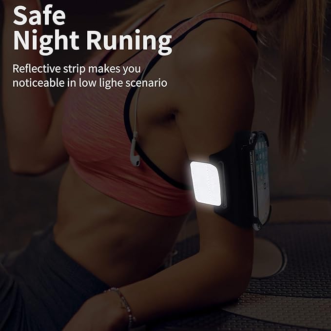 Detachable & 360° Rotatable Running Armband -with Reflective Strap Zipper Pocket & Earphone Bag for iPhone 16 15 14 Pro Max Plus Samsung Galaxy – Workout Exercise Phone Holder with Card Key Slot-StrideForce Fitness