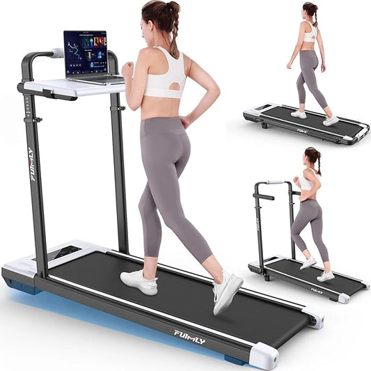 Walking Pad Treadmill with Desk Workstation, 10% Incline Foldable Treadmill with Handrail, 300lbs Capacity, 3 Control Methods, 8 in 1 Folding Treadmills for Home Office-StrideForce Fitness
