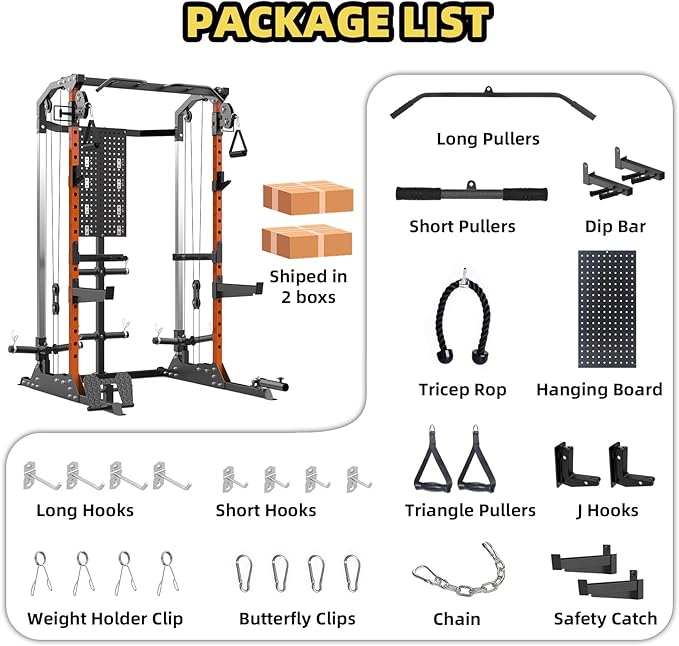 Power Cage, Squat Rack with Cable Crossover and Dual Independent Pulley System, 2000LB Capacity Workout Cage with More Training Attachments, Power Rack for Home Gym-StrideForce Fitness