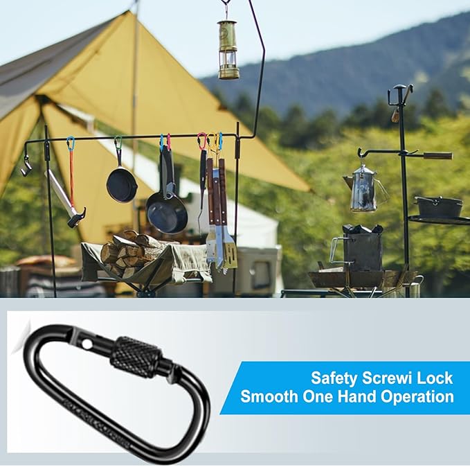 10 Pack Aluminum D Ring Key Rings Hiking Clips Locking Carabiner for Hiking Camping Fishing and Outdoor Use，Clips with Screw Gate Multicolored-StrideForce Fitness