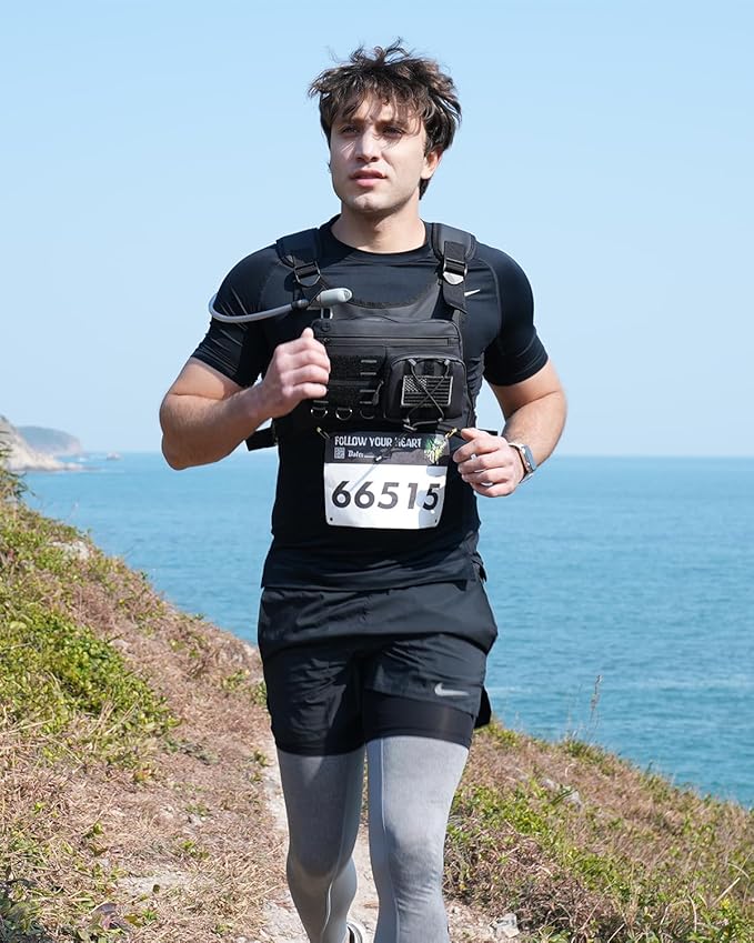 Running Vest with 2L Water Bladder, USA Original Patent, Lightweight Adjustable Chest Pack with Gear Holder, Reflective Running Hydration Vest for Women Men for Marathon-StrideForce Fitness