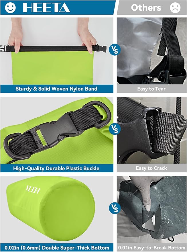 HEETA Waterproof Dry Bag for Women Men(Upgraded Version) 5L/10L/20L/30L/40L Roll Top Lightweight Dry Storage Bag Backpack with Emergency Whistle for Travel, Swimming, Boating, Kayaking, Camping, Beach-StrideForce Fitness