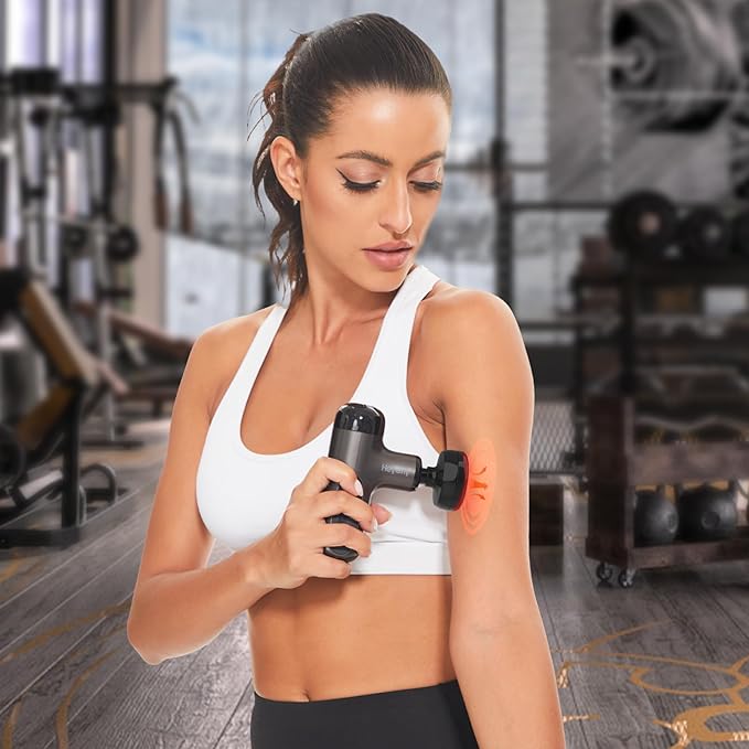 Mini Massage Gun with Heat, Deep Tissue Massage Gun, Portable Percussion Muscle Massager with 4 Massage Heads for Athletes-StrideForce Fitness