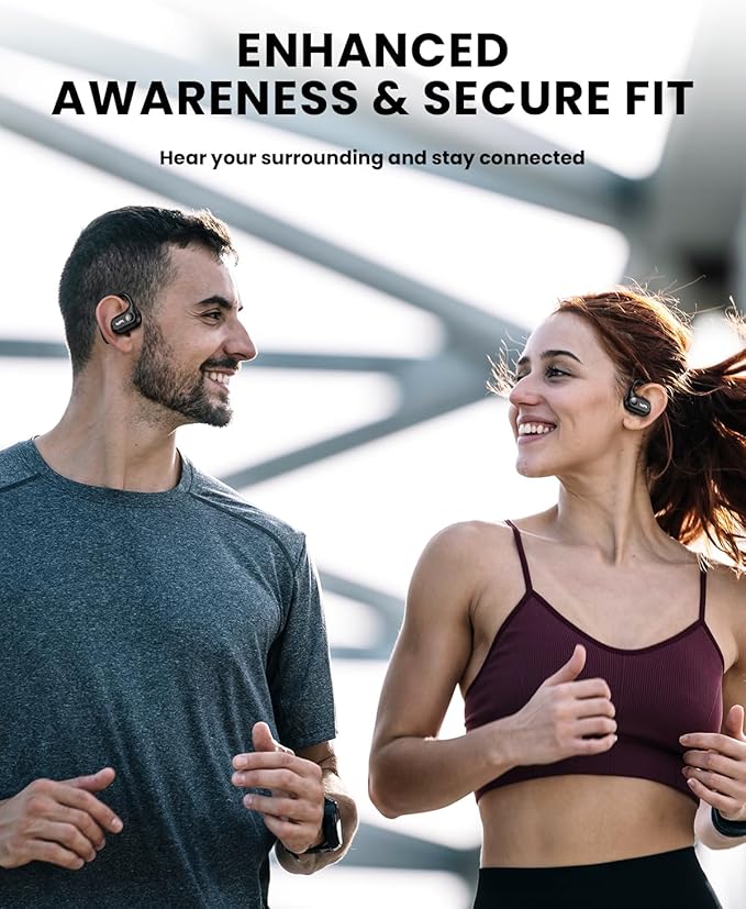 Open Ear Headphones,Bluetooth 5.3 Air Conduction Headphones ,Comfortable for Long Wear ,Powerful Bass,AI Clear Calls,30H Playback,IPX6 Light Weight Open Ear Earbuds with Ear-Hook for Workout,Running-StrideForce Fitness