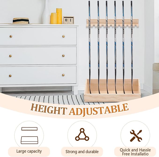 Leinuosen Hockey Stick Holder Wall Mounted and Vertical 2 in 1 Wooden Ice Hockey Rack Organizer Storage and Display Large Capacity Organizer Holds up to Sticks for Player Gifts-StrideForce Fitness