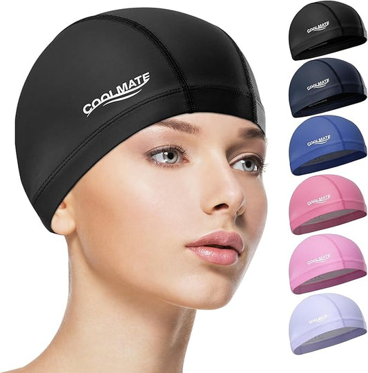COOLMATE Fabric Swim Cap for Adult Women Men Kid 3 4 6 8 14 16, Silicone Water Resistant Layer, Cloth Swim Cap Gifts for Swimmers, Lightweight for Pool, Lap Swimming (1 pc)-StrideForce Fitness