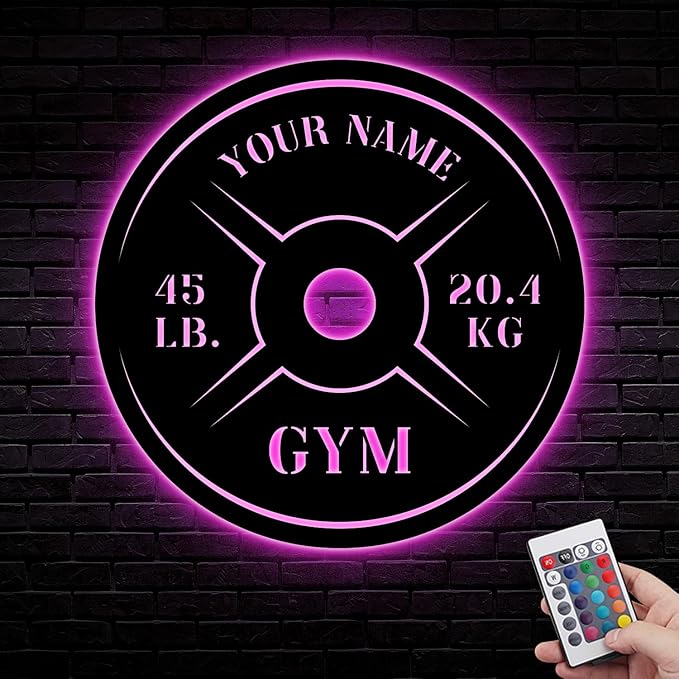 Personalized Home Gym LED Tin Metal Sign Multiple Sizes, Weight Lifting Exercise Workout Room Training Fitness Center Motivational Inspirational Quotes Decor Wall Art Hanging Accessories (06 LED)-StrideForce Fitness