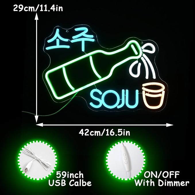 Soju Neon Sign Korean Soju Neon Light Soju Colorful LED Neon Light Korean Led Neon Sign for Bar Korean Restaurant Kitchen Restaurant Wine Cellar Decoration-StrideForce Fitness