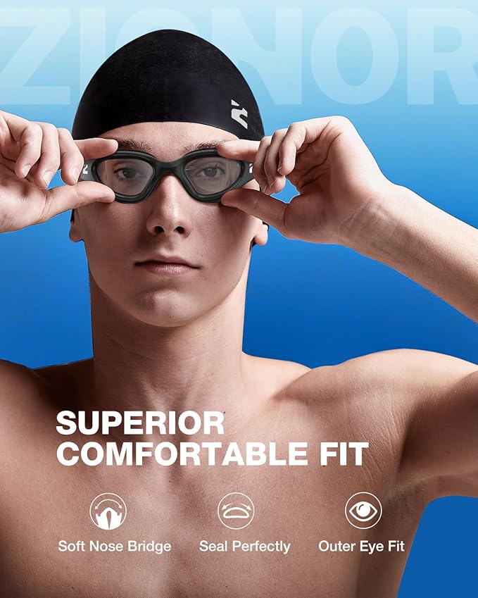 ZIONOR G1 Lite Swim Goggles with Swim Cap Comfortable Anti-fog Swimming Goggles Cap Set for Adult Men Women-StrideForce Fitness