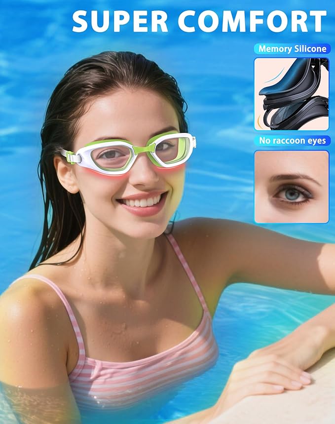 Swim Goggles, Unisex Adult Swimming Goggles Anti Fog Anti UV No Leakage Wide View for Men Women Youth-StrideForce Fitness
