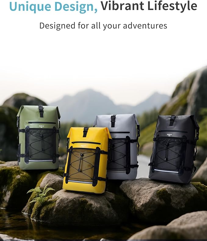 ECOHUB Waterproof Backpack for Women Men, 30L Roll-Top Closure Heavy Duty Dry Bag for Travel with IPX8 Waterproof Phone Case-StrideForce Fitness