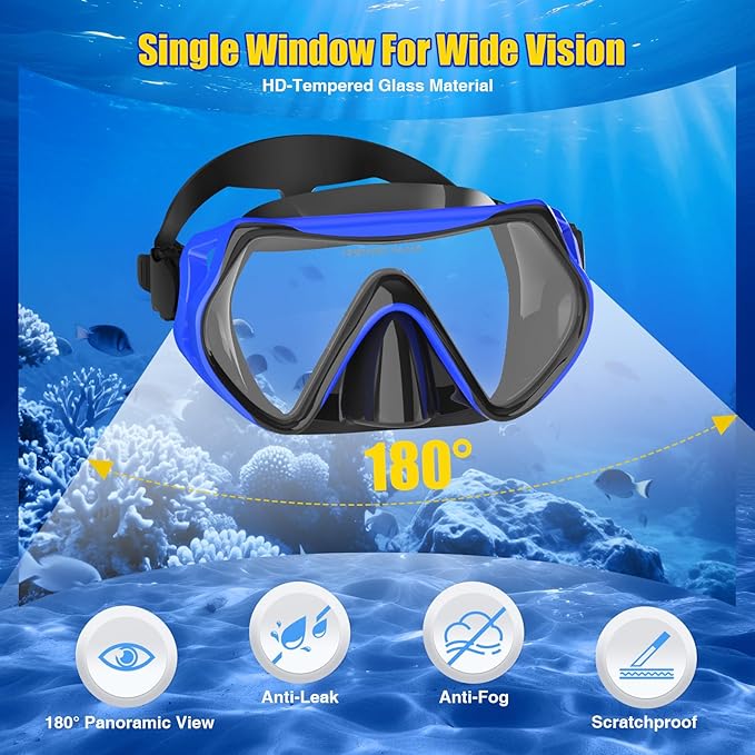 Snorkeling Gear, Dry Snorkel Set180° Panoramic Wide View,Anti-Fog Scuba Diving Mask, Professional Snorkeling Gear for Free Breathing, Swimming, Diving-StrideForce Fitness