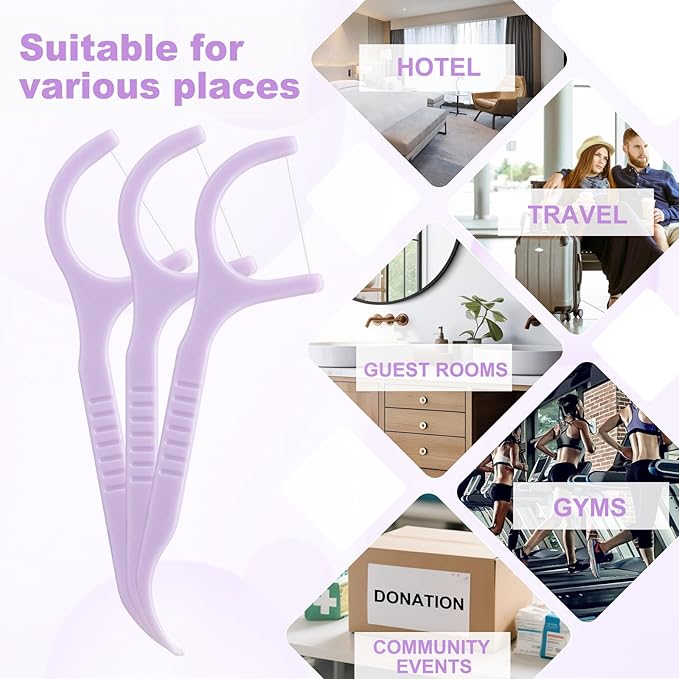 Bulk Floss Picks Dental Floss Sticks Bulk for Teeth, Floss Picks Dental Floss Picks Bulk for Family, Travel, Braces & Sensitive Teeth Dental Hygiene Essentials (500,Purple)