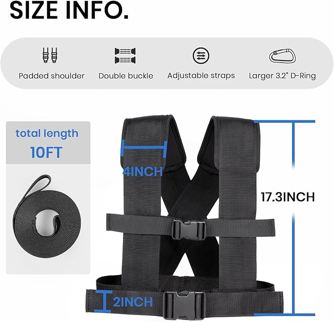 LIONSCOOL Weight Training Sled with Pro Pulling Belt or Vest Set, Sled Push with Adjustable Handle, Power Sled Workout Sled for Drag Speed Training Improvement and Strength-StrideForce Fitness