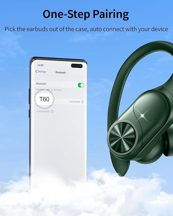 PocBuds Bluetooth Headphones Wireless Earbuds 80hrs Playtime Wireless Charging Case Digital Display Sports Ear Buds with Earhook Deep Bass IPX7 Waterproof Over-Ear Earphones for TV Phone Laptop Olive-StrideForce Fitness