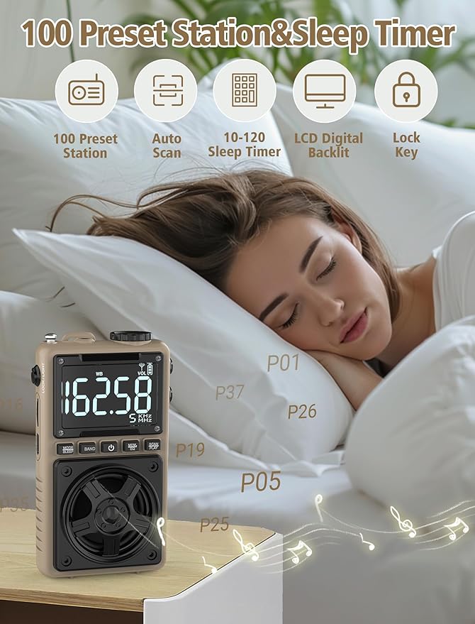 Bluetooth AM FM Shortwave Radio with NOAA Weather Alert,1250mAh Rechargeable Portable Pocket Radio with Best Reception,5W Big Speaker, Digital Tuner and Earphone,Support SD Card and USB Player（Brown）-StrideForce Fitness