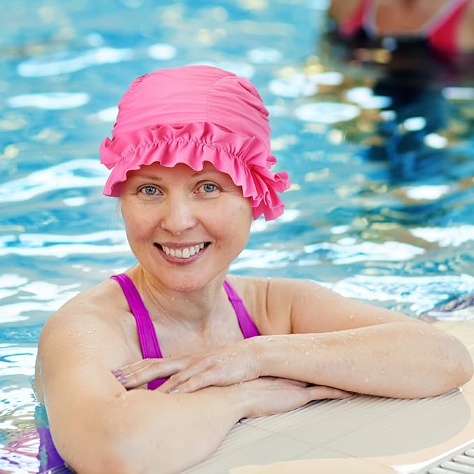 Soulchen 3 Pcs Swim Cap Women Adult with Ruffled Edges Nylon Cloth Swimming Cap for Women Bathing Hats Swim Turban Waterproof Swimming Hat-StrideForce Fitness