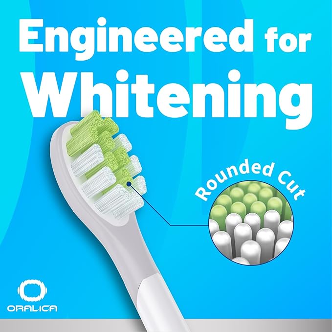 Japanese Brand Whitening Replacement Toothbrush Heads, Compatible with Philips Sonicare Click-on Handles, 8 Pack, Medium, with Tongue Cleaner (CA668, White)