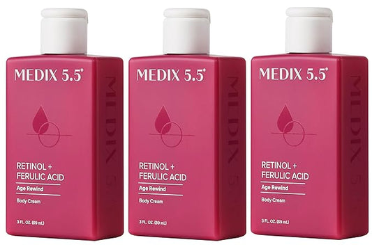 Medix 5.5 Retinol Body Lotion Firming Moisturizer | Crepey Skin Care Treatment | Retinol Body Cream | Firming Cream Targets Look Of Crepe Skin, Wrinkles, & Sagging, 3 Fl Oz Travel Size, 3-Pack-StrideForce Fitness