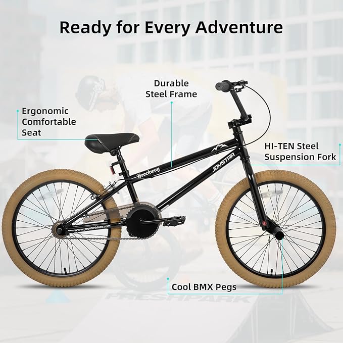 JOYSTAR Brockway Freestyle Kids BMX Bikes 20" 24" Kids Bicycles for 6-14 Years Old Boys Girls and Beginner-Level Riders 2 Pegs Multiple Colors-StrideForce Fitness