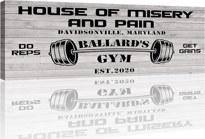 Tailored Canvases Personalized Gym Sign Wall Art Decor - Motivational Canvas for Home Gym, Workout Room, Garage, Fitness Center - Workout Inspirational Posters - House of Misery and Pain, White Wood 36x12in-StrideForce Fitness