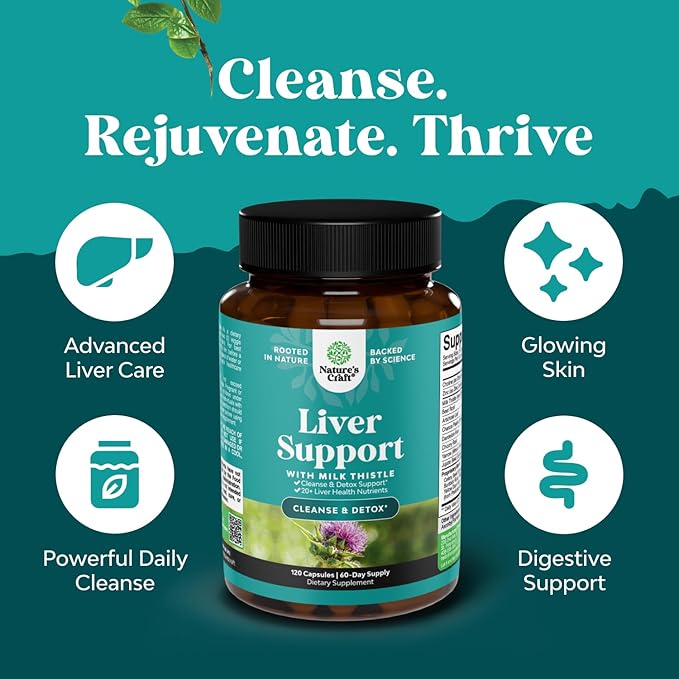 Liver Cleanse Detox & Repair 120 Capsules - Herbal Liver Support Milk Thistle Supplement - Silymarin Milk Thistle Supplements with Dandelion Root, Choline, Beetroot & Artichoke Extract-StrideForce Fitness