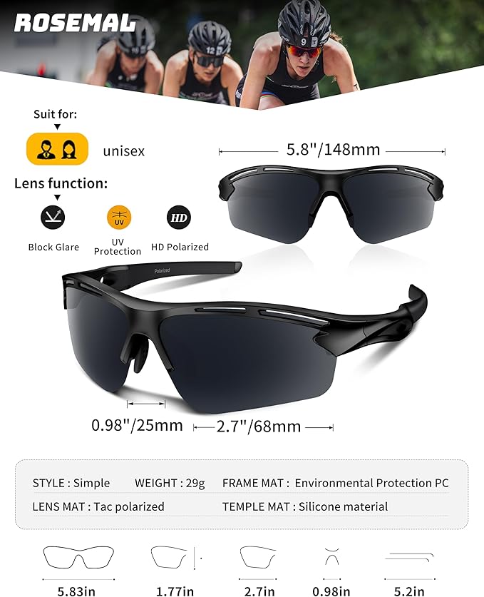 Polarized Sports Sunglasses for Men Women,UV400 Protection Sunglass for Running Cycling Fishing Hiking TR90-StrideForce Fitness