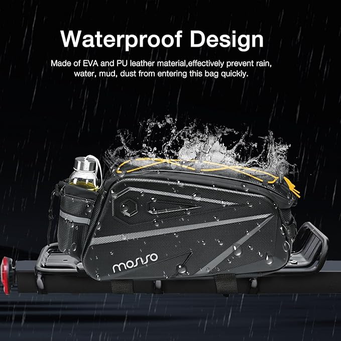 MOSISO Bike Rack Bag, Waterproof Bike Rear Rack Handbag Bicycle Trunk Bag, 14L EVA Mountain Bicycle Rear Seat Storage Saddle Pouch Cycling Luggage Pouch with Shoulder Strap, Yellow-StrideForce Fitness