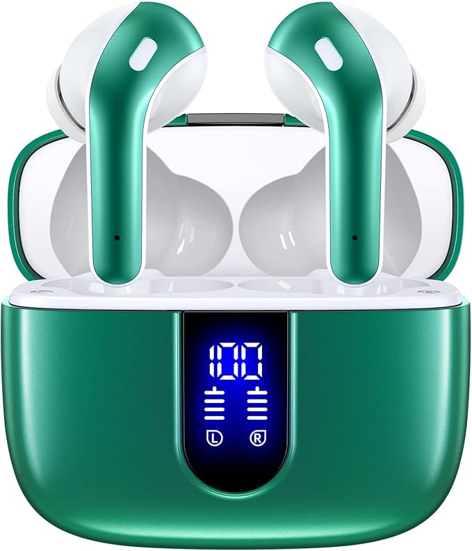 TAGRY 2 Sets X08 Forest Green and Sunset Pink Bluetooth Headphones True Wireless Earbuds 60H Playback Ear Buds with Wireless Charging Case in-Ear Earbuds with Mic-StrideForce Fitness