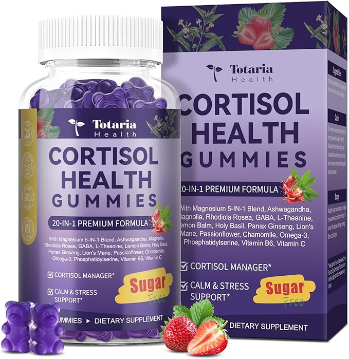 Cortisol Supplements for Women & Men 20-in-1 Cortisol Gummies with Ashwagandha Rhodiola Rosea Magnesium Phosphatidylserine Calm Focus Mood Support Healthy Cortisol Levels 30 Day Supply-StrideForce Fitness