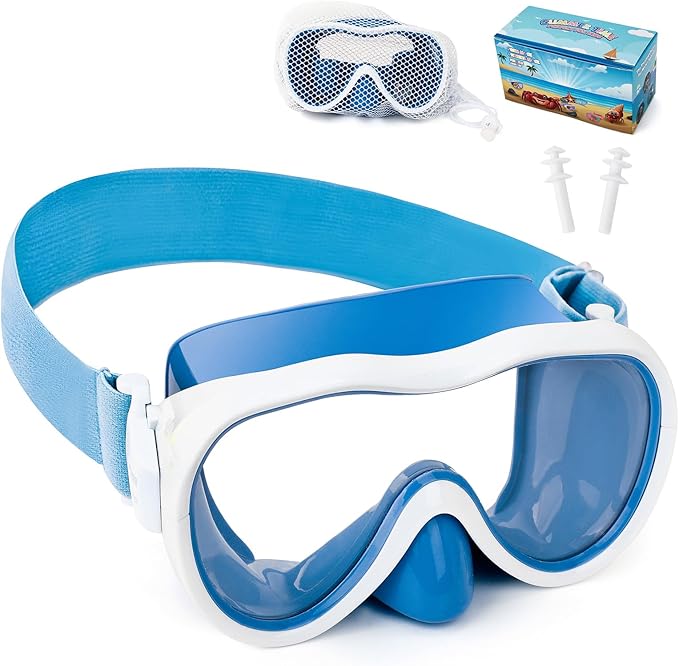 Kids Swim Goggles 180° Snorkel Diving Mask with Nose Cover, Anti-Fog Kids Swimming Goggles with Elastic Fabric Strap for Kids Boys Girls-StrideForce Fitness