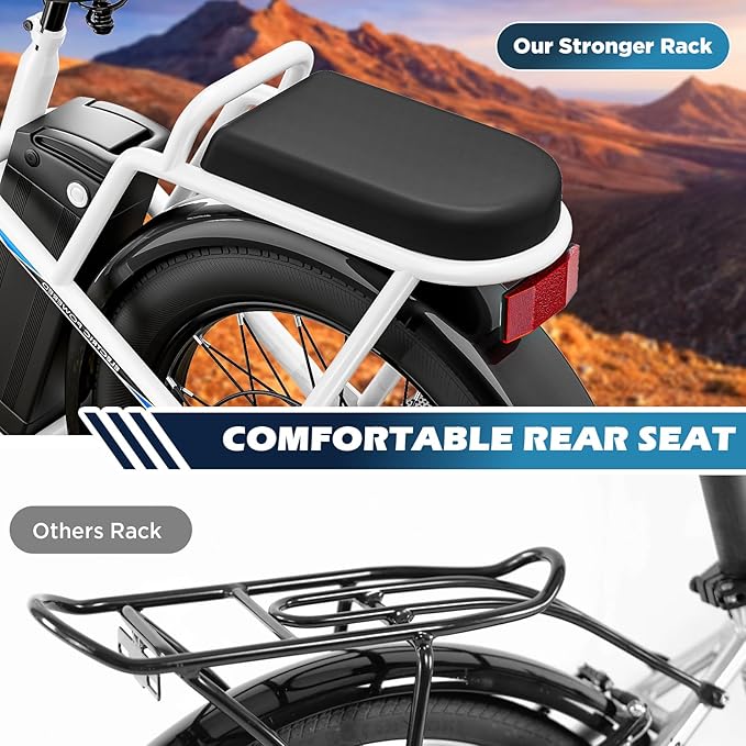 Caroma Electric Scooter with Seat, 48V Removable Battery E-Bike, Up to 30Miles&20MPH, 500/800/1200W Motor, 20" Fat Tire Adult Electric Bicycles for Commuting with Basket-StrideForce Fitness