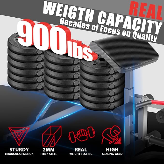 OPPSDECOR 900LBS Adjustable Weight Bench Press with Leg Extension and Preacher Curl Pad, Flat Incline Decline Utility Workout Bench for Home Gym Exercise-StrideForce Fitness