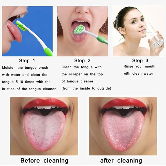 Tongue Brush, Tongue Scraper, Tongue Cleaner, Tongue Scraper Brush, Tongue Cleaner Brush, Tongue Brushes Helps Fight Bad Breath, 3 Tongue Scrapers, 3 Pack (Black & Blue & Green)