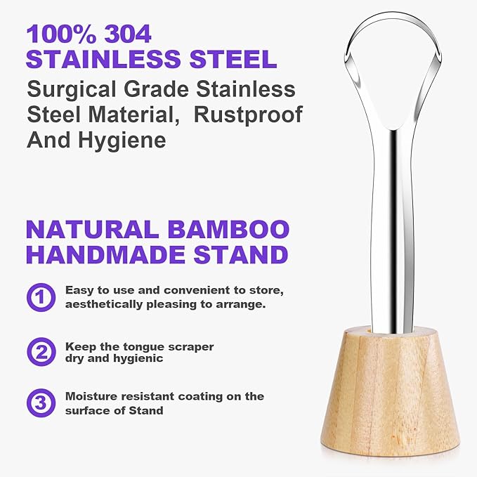 Tongue Scraper for Adults with 2 Holder and 2 Travel Case, Metal Tongue Scraper for Tongue Cleaning and Reducing Bad Breath,100% Stainless Steel Tongue Scraper, Tongue Cleaner for Adults