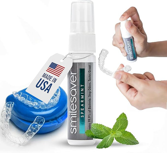 Smilesaver Retainer Cleaner Spray – Invisalign, Mouth Guard, and Denture Cleaner – Quick Oral Care for Aligner & Retainer Hygiene – Natural, Portable & Minty Fresh Oral Care Products (1oz)